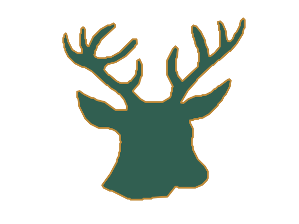 Stilisiertes Hirschkopf-Logo in Waldgrün und Ockergold